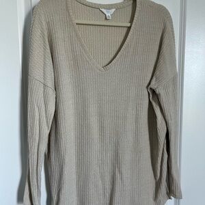 Time and Tru Light Beige Ribbed Knit Top